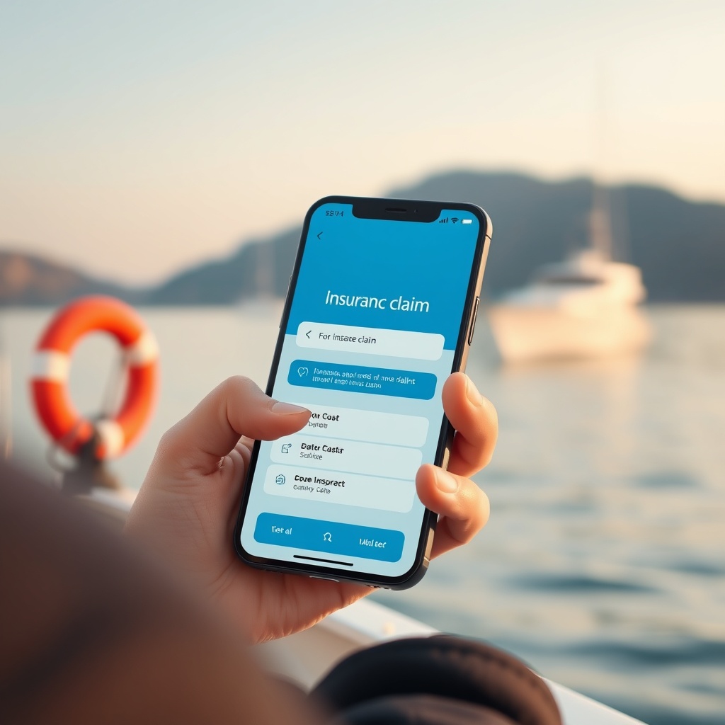 Photorealistic photo of someone using a smartphone app for insurance claim