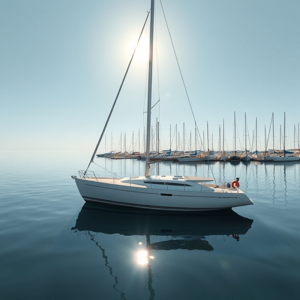 Ein modernes Segelboot liegt im Hafen